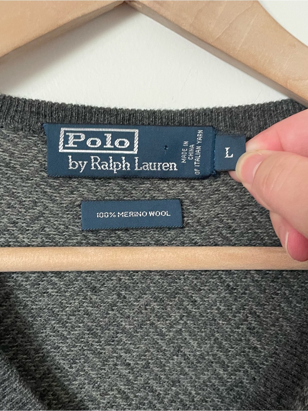 Polo Ralph Lauren Merino Wool Herringbone V Neck Sweater Grey Size Large - Picture 3 of 5
